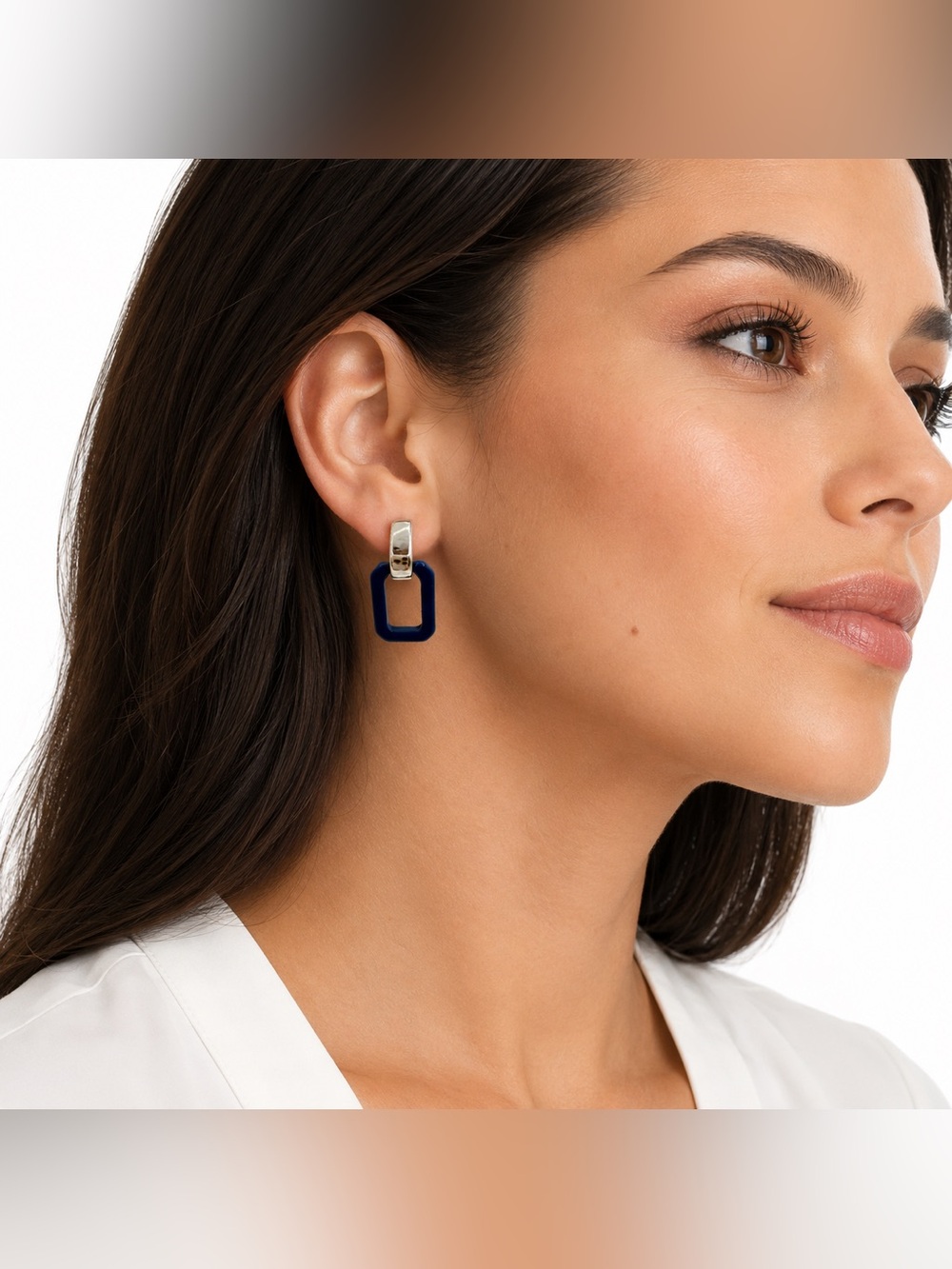 Dana Buchman Blue Geometric Drop Earrings Silver Tone Modern Statement Jewelry